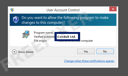 Screenshot where Conduit Ltd. appears as the verified publisher in the UAC dialog
